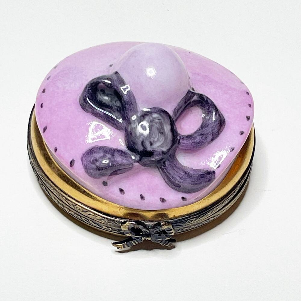 Limoges Box Pink Hand Painted Porcelain Hat Trinket